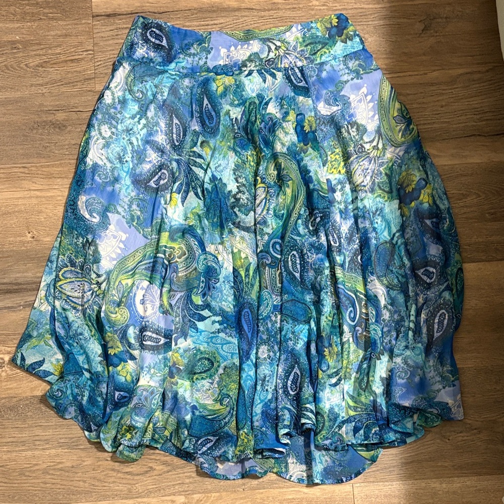 89th & Madison Blue Green Paisley A-Line Skirt